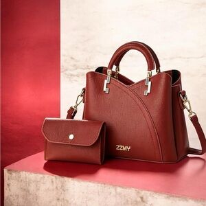 2 Piece Reddish Brown Tote Handbag Set Fashion/Clutch. CHARM NOT INCLUDED!